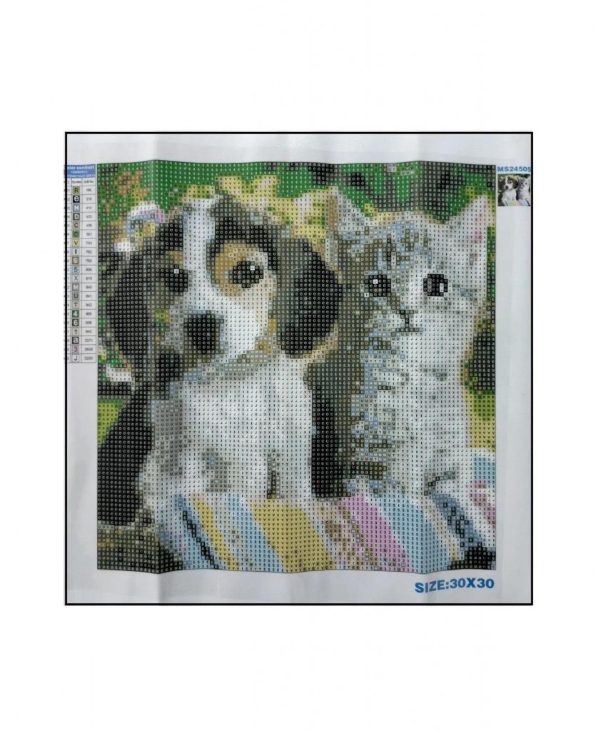 Алмазная мозаика картина стразами Щенок с котёнком, 30х30 см :: Подарки и хобби