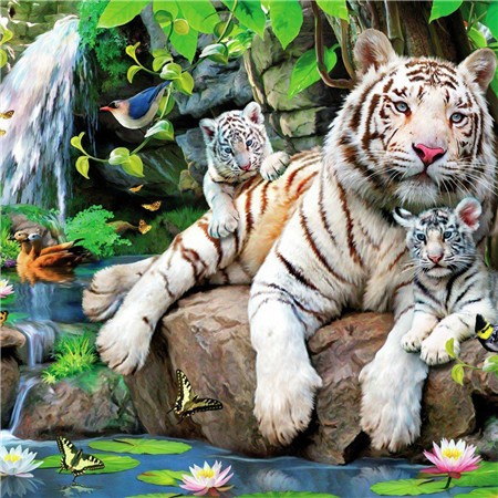 Алмазная мозаика картина стразами Тигр с тигрятами, 30х30 см :: Подарки и хобби