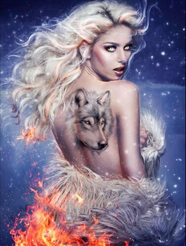 Алмазная мозаика картина стразами Девушка с татуировкой волка, 30х40 см :: Подарки и хобби