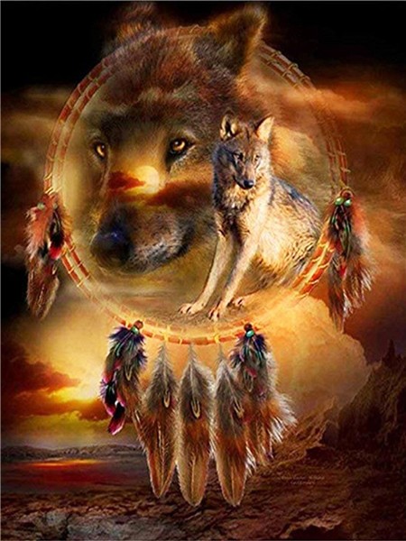 Алмазная мозаика картина стразами Ловец снов с волками, 30х40 см :: Подарки и хобби