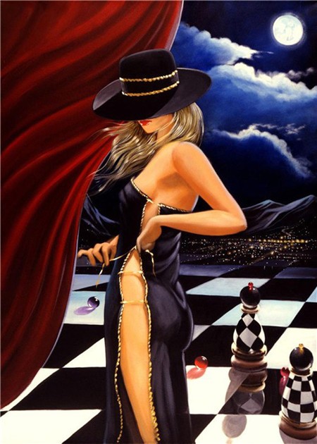 Алмазная мозаика картина стразами Дама на шахматном поле, 40х50 см :: Подарки и хобби