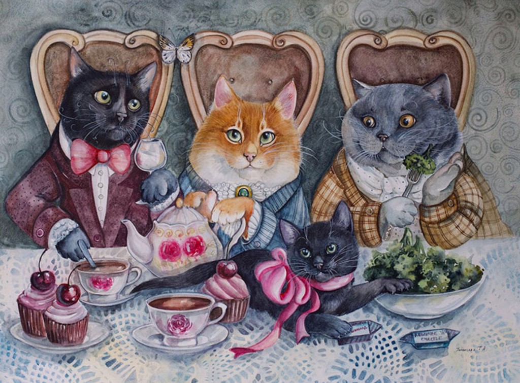 Алмазная мозаика картина стразами Обед у котов, 40х50 см :: Подарки и хобби