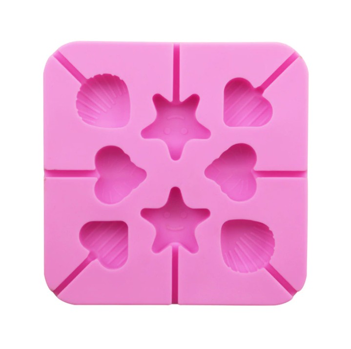 Силиконовая форма для конфет на палочке Сердце, звезда, ракушка,  8 ячеек, 126×126×15 мм :: Товары для дома