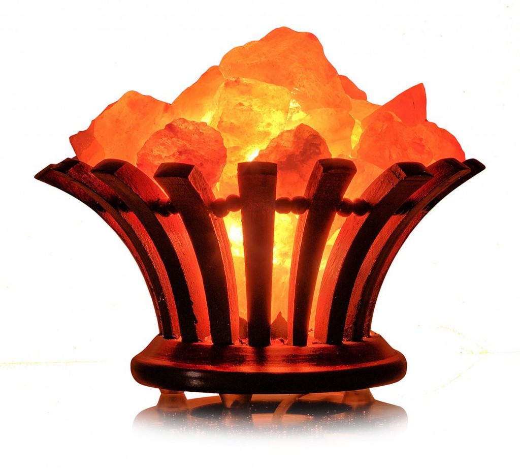 Солевая лампа в деревянной корзине Ваза Himalayan Salt Lamp Wooden Basket Flower Bowl :: Товары для дома