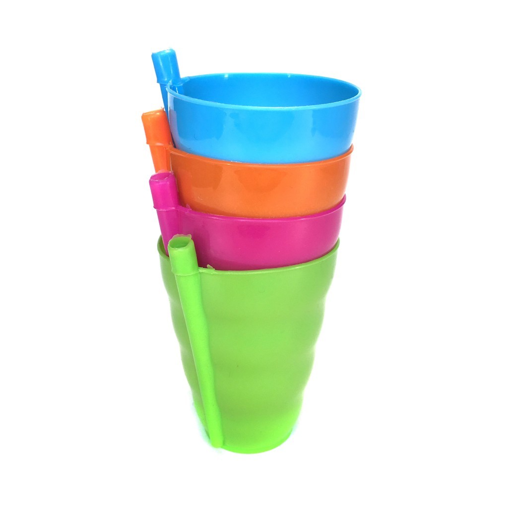 Набор пластиковых стаканчиков со встроенными трубочками, 4 шт :: Товары для дома