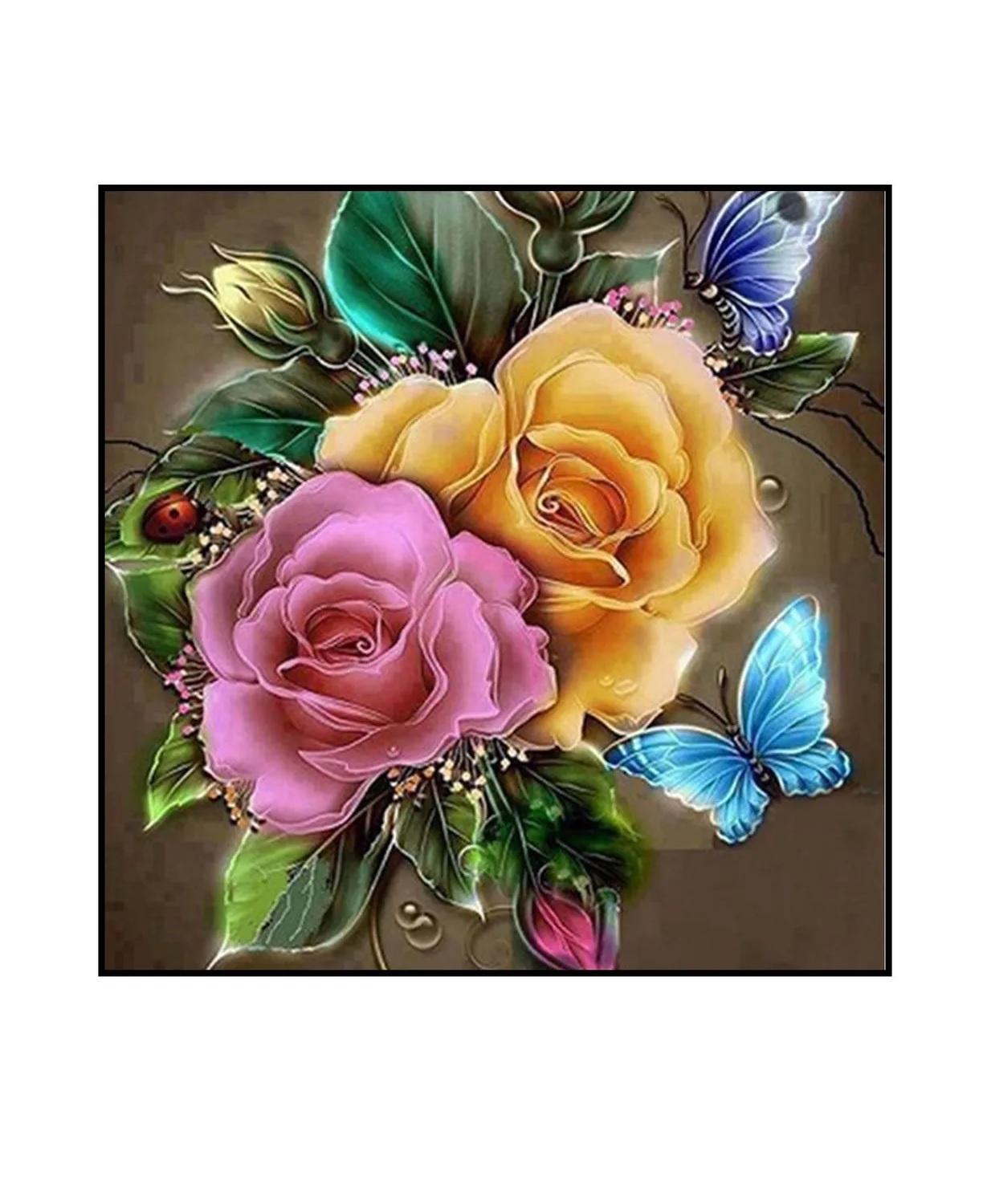 Алмазная мозаика картина стразами Розы с бабочками, 30х30 см