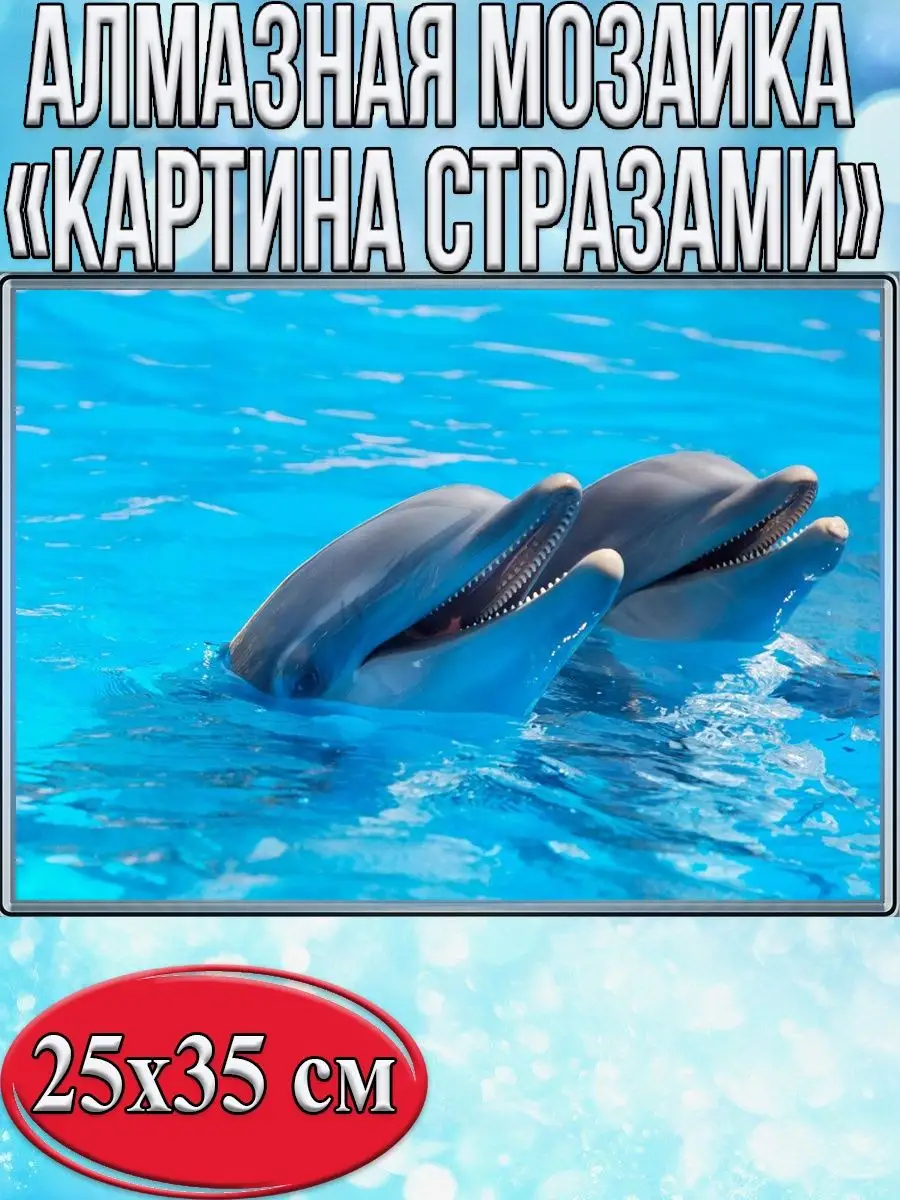 Алмазная мозаика картина стразами Два дельфина, 30х40 см