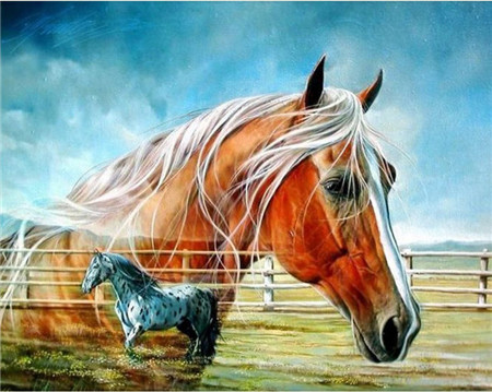 Алмазная мозаика картина стразами Лошади, 30х40 см