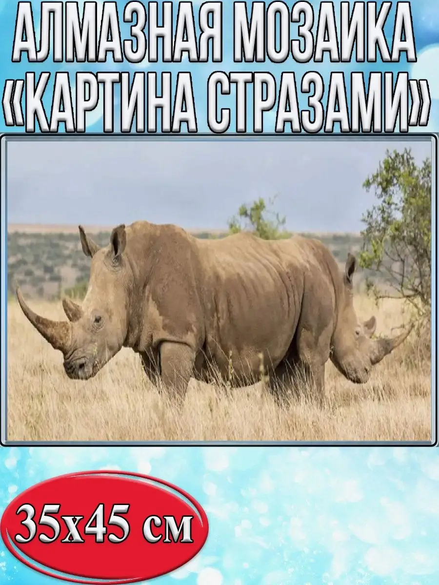 Алмазная мозаика картина стразами Носороги, 40х50 см