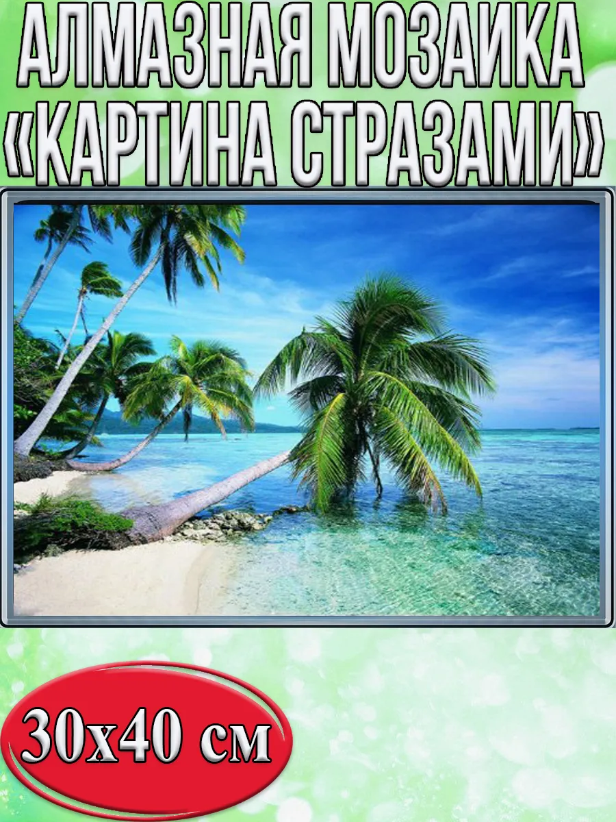 Алмазная мозаика картина стразами Пляж с пальмами, 30х40 см