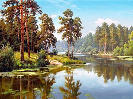 Алмазная мозаика картина стразами Лесная речка, 30х40 см