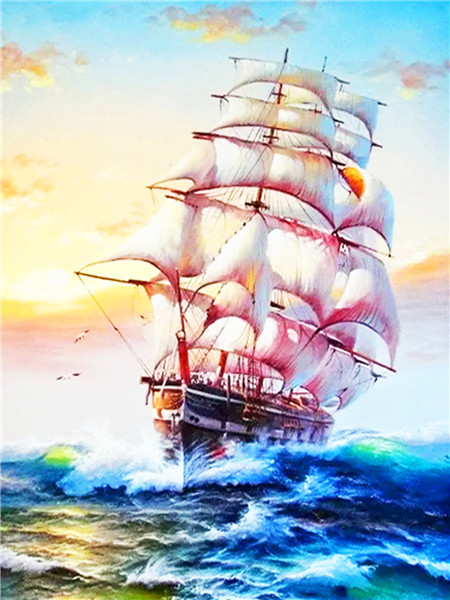 Алмазная мозаика картина стразами Корабль в море, 30х40 см