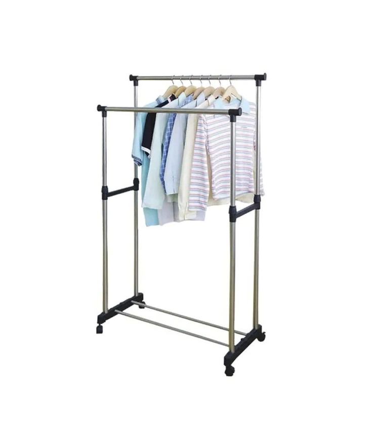 Двойная напольная передвижная стойка для одежды Double-Pole Telescopic Clothes Rack