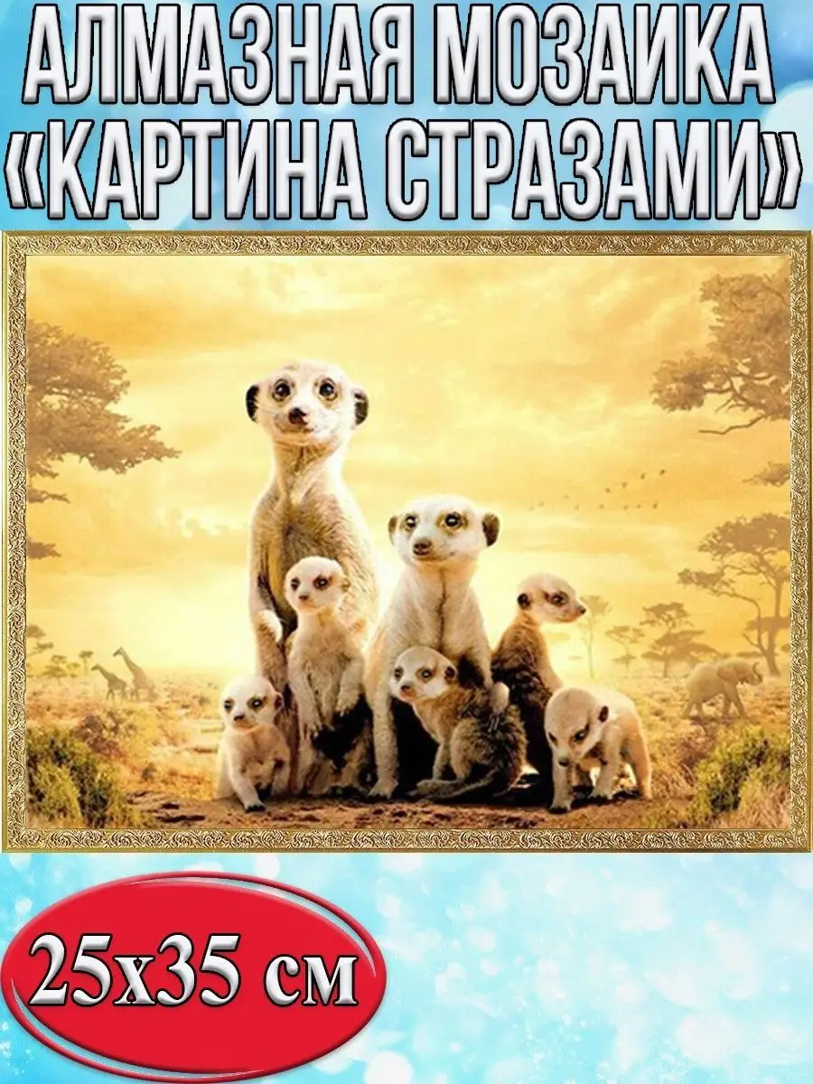 Алмазная мозаика картина стразами Сурикаты, 30х40 см