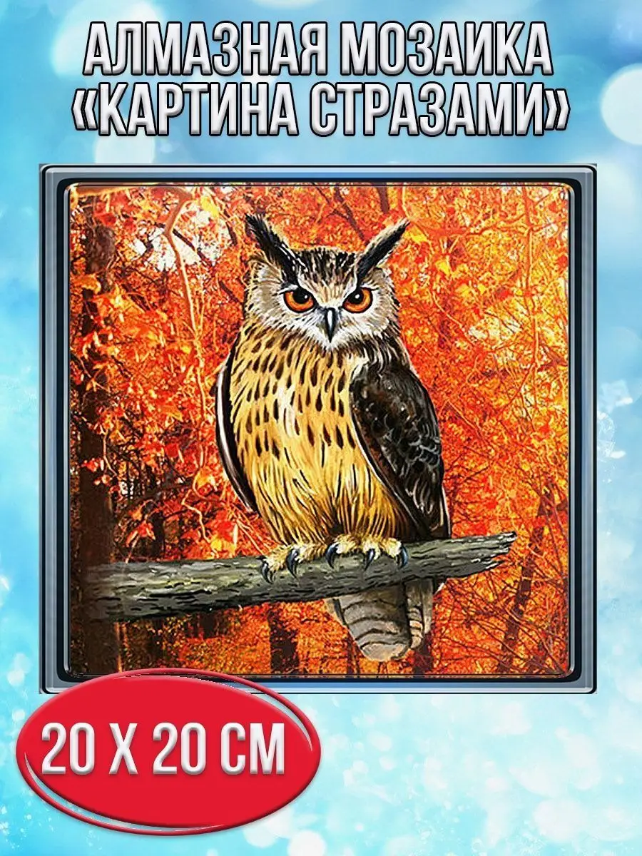 Алмазная мозаика картина стразами Филин, 20х20 см