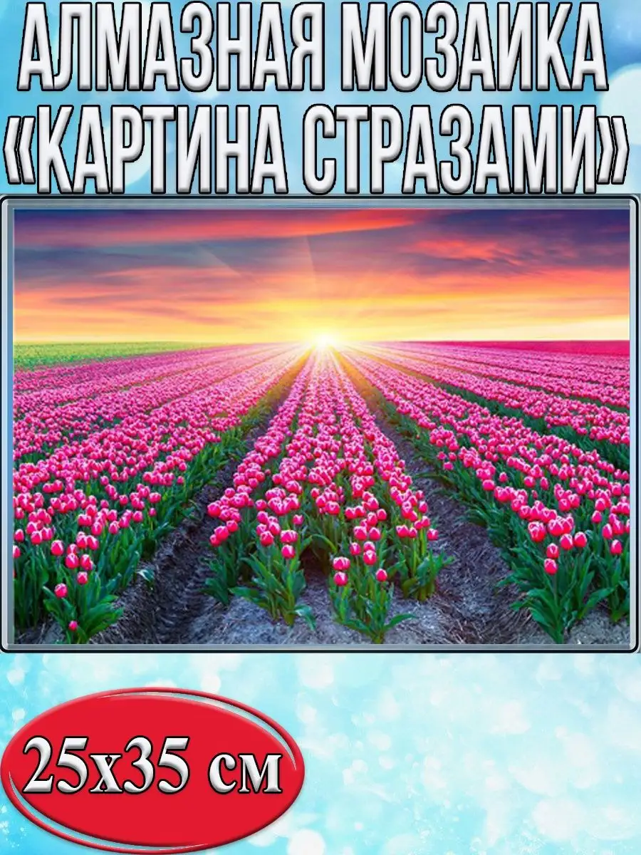 Алмазная мозаика картина стразами Поле тюльпанов, 30х40 см