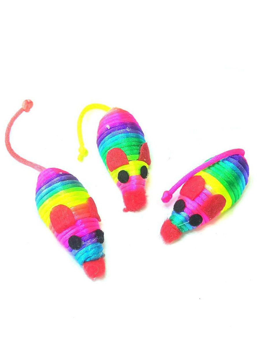 Игрушка-погремушка для кошек Радужные мышки, 3 шт