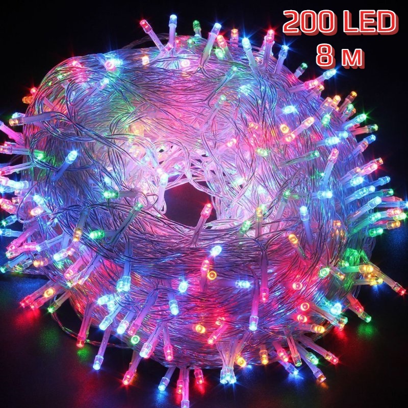 Разноцветная светодиодная гирлянда Нить 200 LED, 8 м