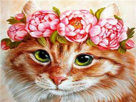 Алмазная мозаика картина стразами Котёнок с венком, 30х40 см