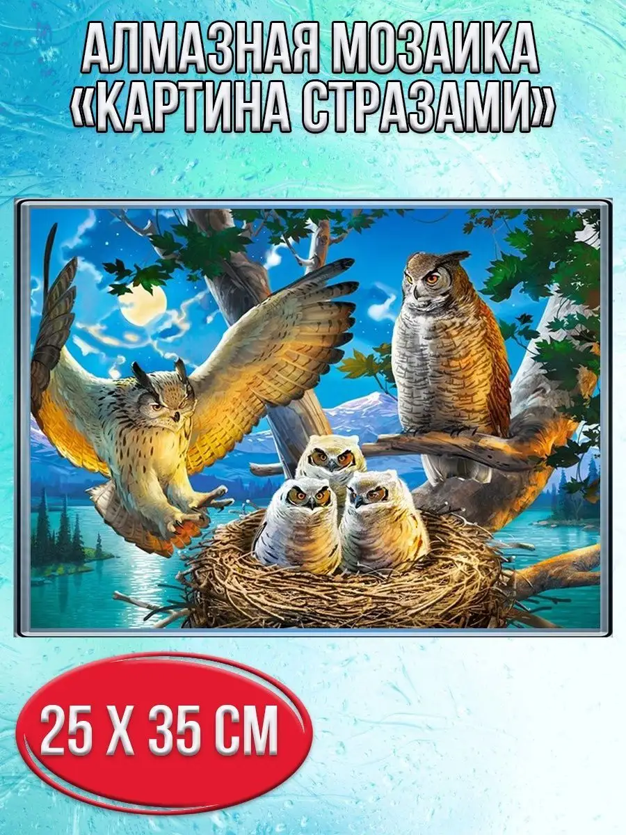 Алмазная мозаика картина стразами Совиная семья, 30х40 см