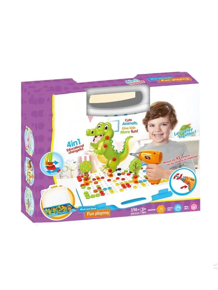 Конструктор-мозаика с дрелью Creative Portable Box, 198 деталей