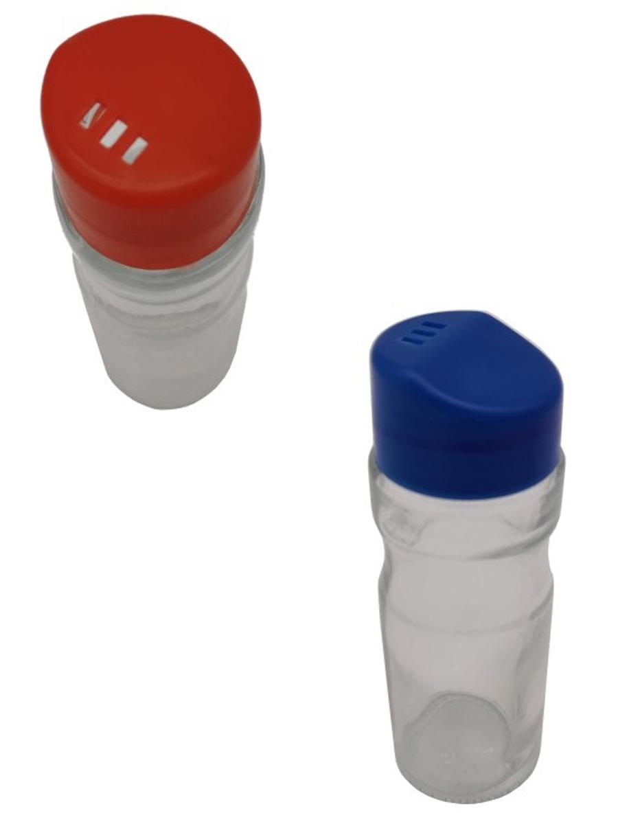 Solniczka-pieprzniczka-szklana-czerwona-niebieska-Marka-inna