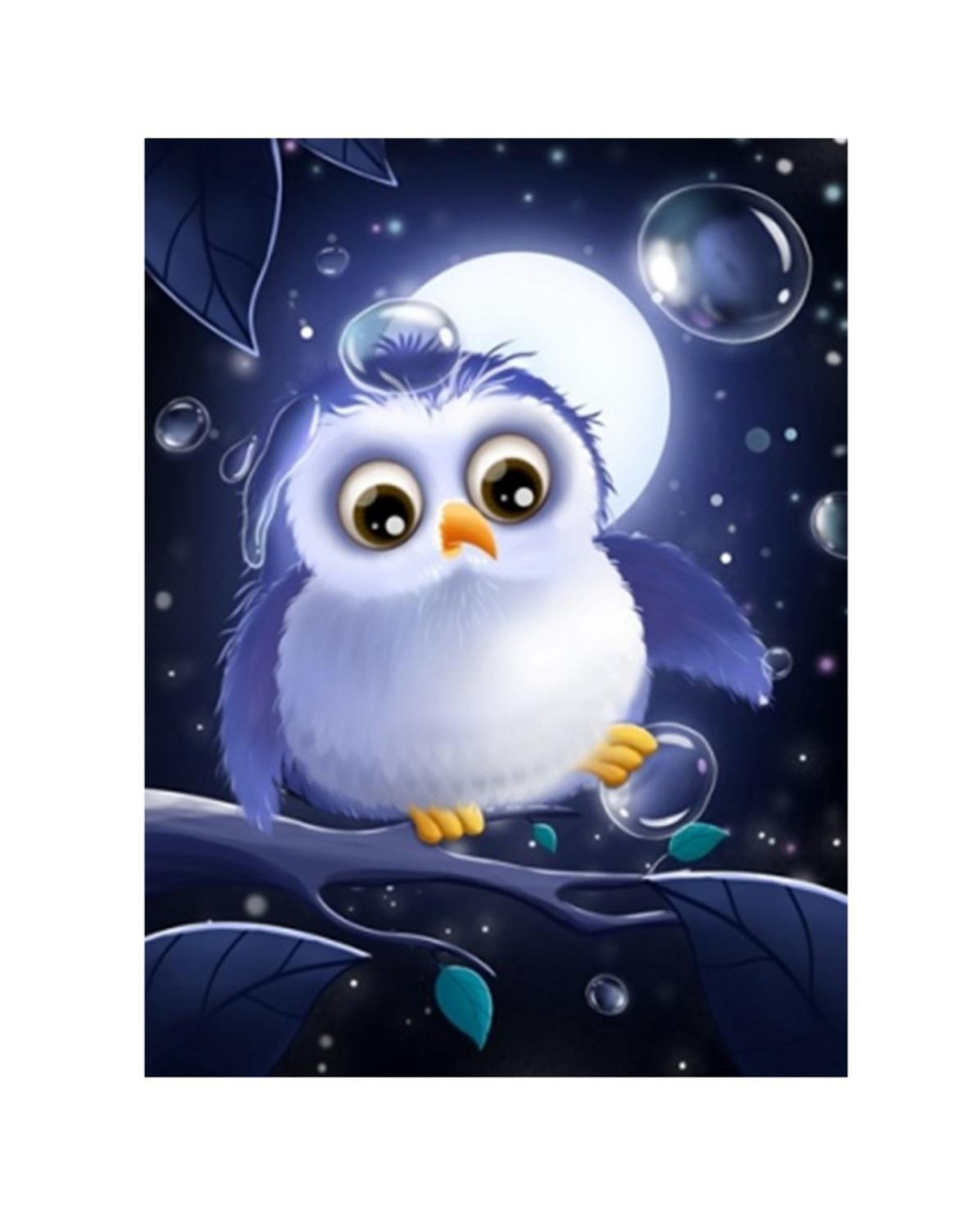 Алмазная мозаика картина стразами Совушка с пузырями, 15х20 см Алмазная мозаика картина стразами Совушка с пузырями, 15х20 см