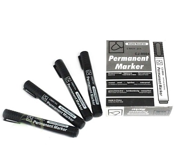 Перманентный чёрный маркер Permanent Marker CJ-8004, 12 шт
