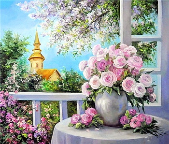 Алмазная мозаика картина стразами Натюрморт с розами, 40х50 см