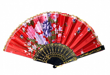 00030106 Складной веер с пластиковым основанием Цветы, 25 см