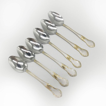 Набор сервировочных столовых ложек с золотым узором, 6 шт