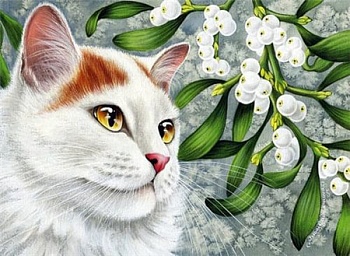 Алмазная мозаика картина стразами Белый кот, 40х50 см