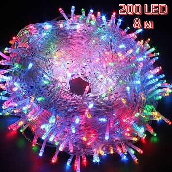 Разноцветная светодиодная гирлянда Нить 200 LED, 8 м