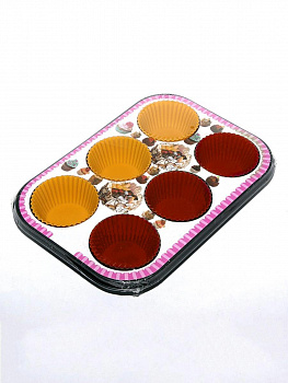 00019735 Форма для кексов металлическая с силиконовыми вставками, 6 ячеек