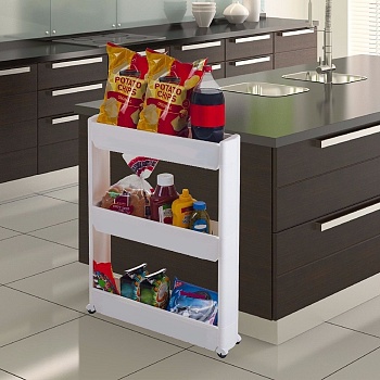 Пластиковая 3-х ярусная стойка с колёсиками Storage Cabinet For Storing Cracks, 45х12х72 см