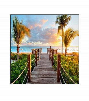 Алмазная мозаика картина стразами Пальмы и пирс на закате, 30х30 см Алмазная мозаика картина стразами Пальмы и пирс на закате, 30х30 см