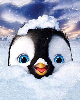 Алмазная мозаика картина стразами Пингвин в сугробе, 30х40 см
