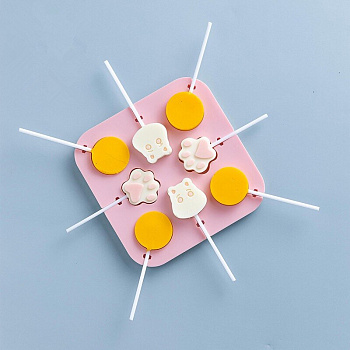 00028933 Силиконовая форма для конфет на палочке круг, лапа, бегемот, 8 ячеек