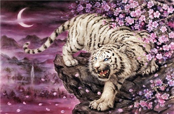Алмазная мозаика картина стразами Белый тигр, 50х65 см