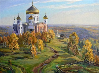 Алмазная мозаика картина стразами Пейзаж с храмом, 40х50 см