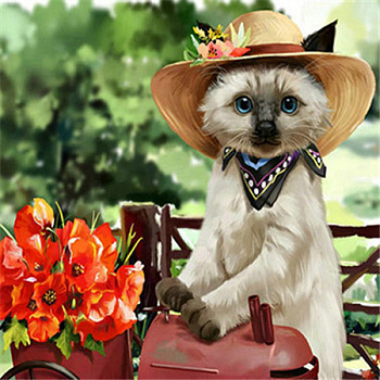 Алмазная мозаика картина стразами Кошка в шляпе и с цветами, 30х30 см Алмазная мозаика картина стразами Кошка в шляпе и с цветами, 30х30 см