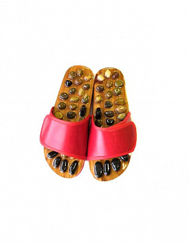 00027027 Красные массажные тапочки с нефритом и яшмой