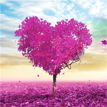 Алмазная мозаика картина стразами Клён в форме розового сердца, 30х30 см