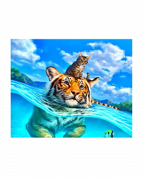 Алмазная мозаика картина стразами Тигр и кот, 50х65 см
