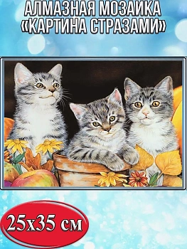 Алмазная мозаика картина стразами Три котёнка, 30х40 см