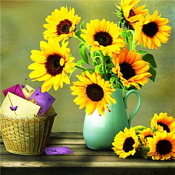 Алмазная мозаика картина стразами Подсолнухи в вазе, 30х30 см