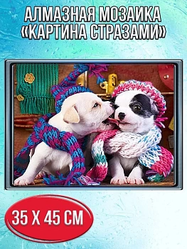 Алмазная мозаика картина стразами Два щенка, 40х50 см