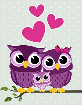 Алмазная мозаика картина стразами Семья совушек, 15х20 см