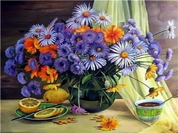 Алмазная мозаика картина стразами Натюрморт с полевыми цветами, 40х50 см