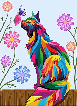 Алмазная мозаика картина стразами Разноцветный кот, 15х20 см